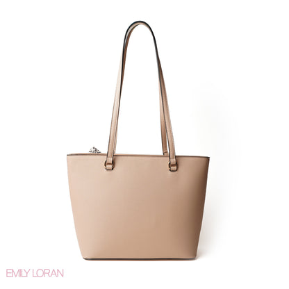 BEIGE LEATHER SHOULDERS BAG WITH LOGO EMILY ACCENT, SCARF - LARGE