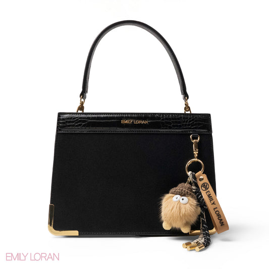 MATTE SMOOTH LEATHER HANDBAG WITH ACCESSORIES -MED