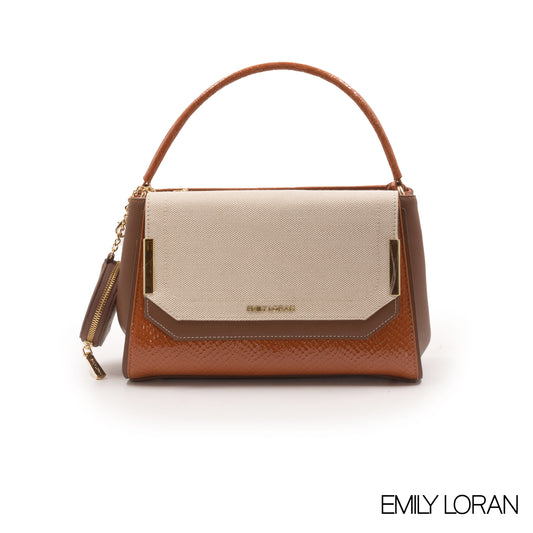 LEATHER HANDBAD WITH DETAIL CROC BROWN METALLIC-MED