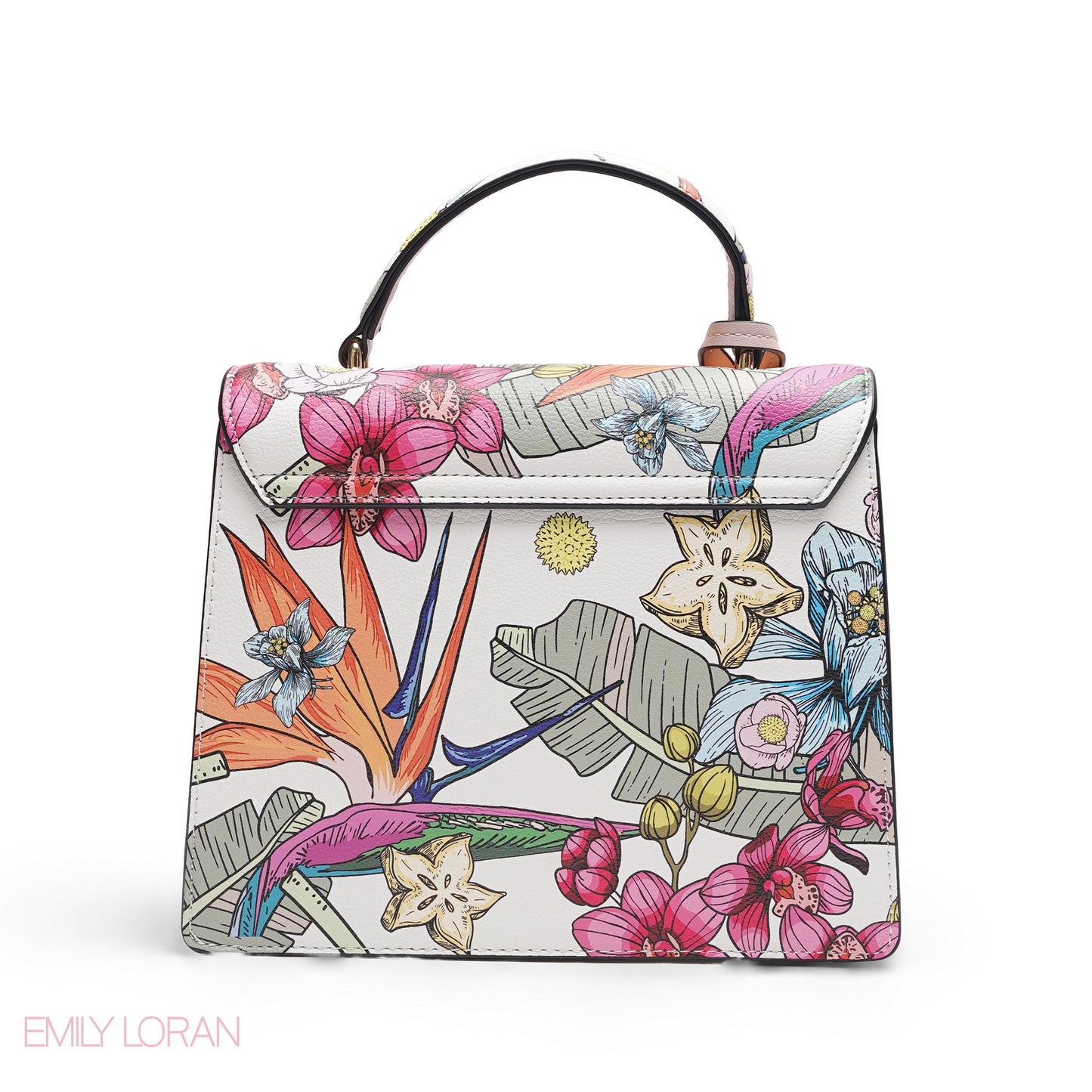 EMILY FULL TROPICAL PRINT SATCHEL BAG WITH BUTTERFLY CHARM - MED