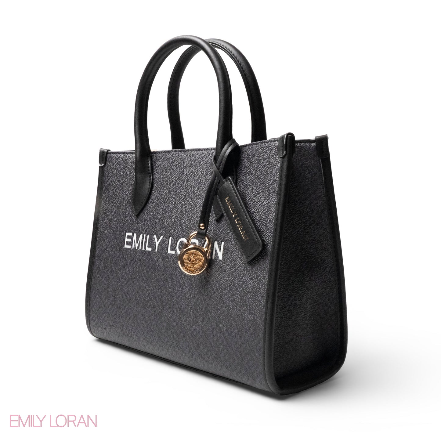 EMILY LORAN LOGO EMBOSSED LEATHER HANDBAG WITH METAL CHAIN-LARGE