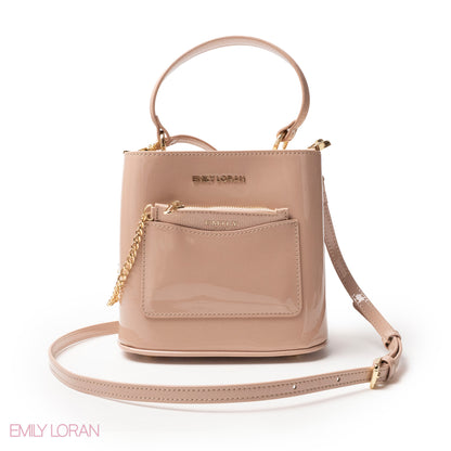 GLOSSY LEATHER HANDBAG WITH METAL CHAIN,MINI WALLET