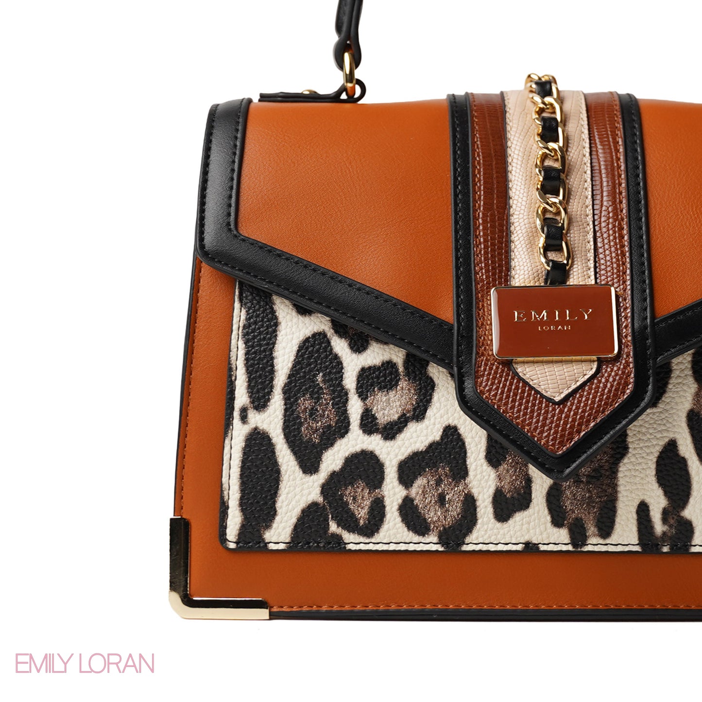 LEOPARD PRINT LEATHER HANDBAG WITH FLAP - MED