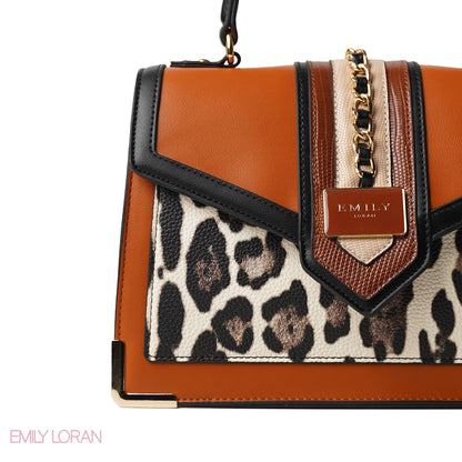 LEOPARD PRINT LEATHER HANDBAG WITH FLAP - MED