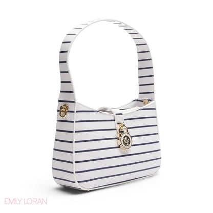 NAVY & WHITE STRIPED BAGUETTE BAG