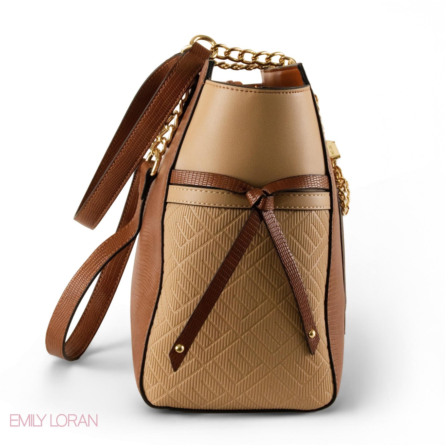 BROWN LEATHER SHOULDER BAG WITH LEOPARD ACCENTS- LARGE