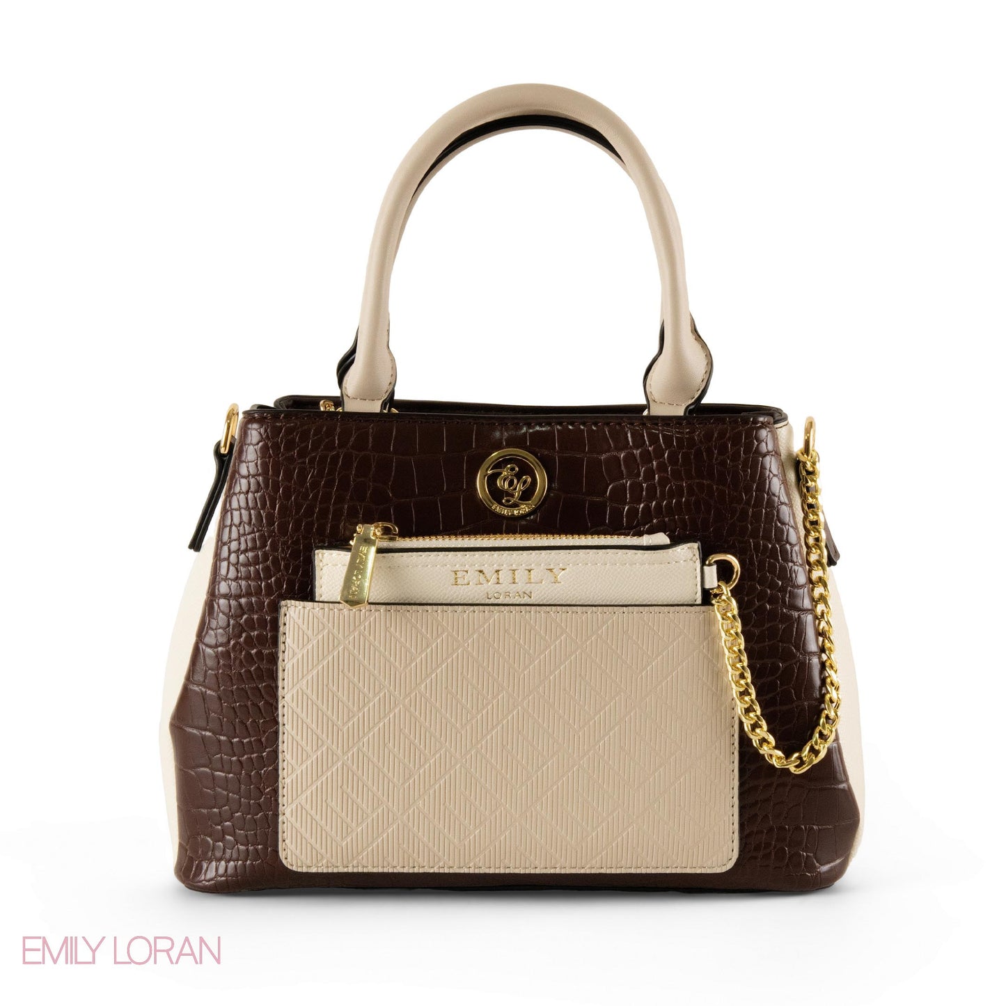 EMILY LORAN PATTERNED LEATHER HANDBAG WITH CHAIN DETAIL - SMALL