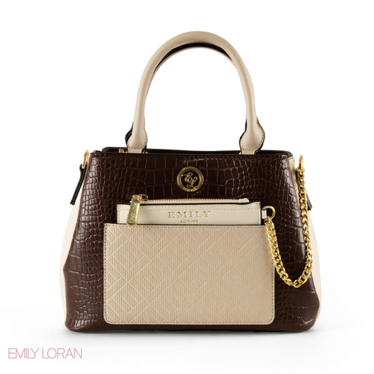 EMILY LORAN PATTERNED LEATHER HANDBAG WITH CHAIN DETAIL - SMALL