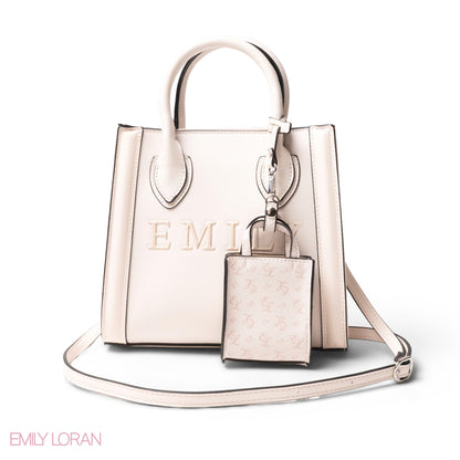 EMILY LOGO EMBOSSED LEATHER HANDBAG WITH MINI WALLET- SMALL