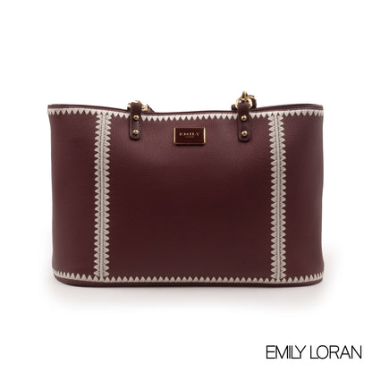 MAROON LEATHER TOTE BAG WITH SPECIAL DESIGN -LARGE