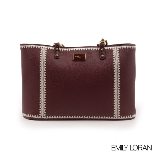 MAROON LEATHER TOTE BAG WITH SPECIAL DESIGN -LARGE