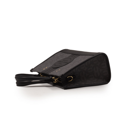 PRINTED CANVAS WITH LEATHER TRIM HANDBAG-MED