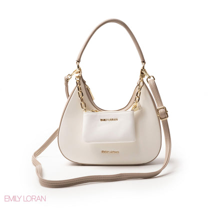 MODREN WHITE LEATHER HANDBAGWITH METAL CHAIN - MED