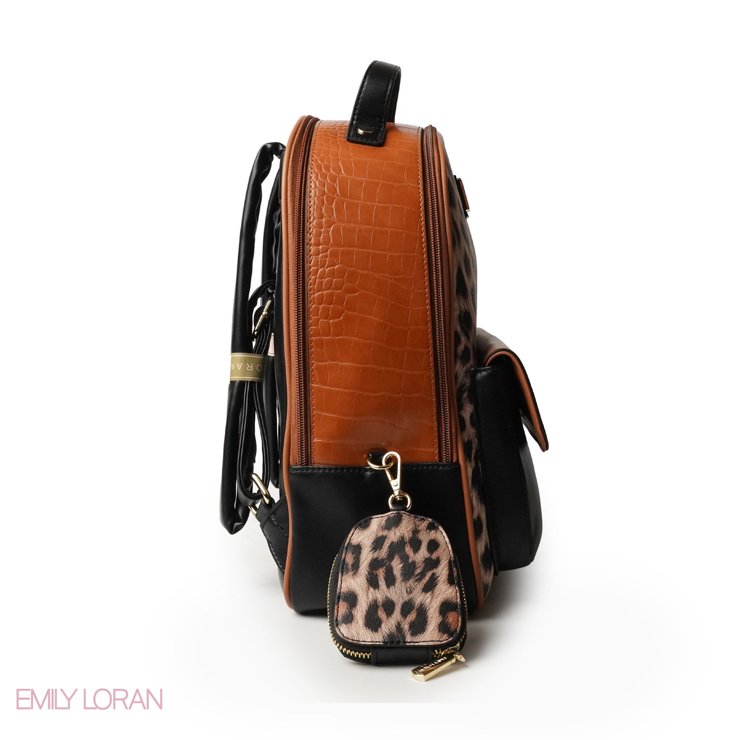 CAMEL LEATHER BACKPACK WITH MINI TIGER WALLET