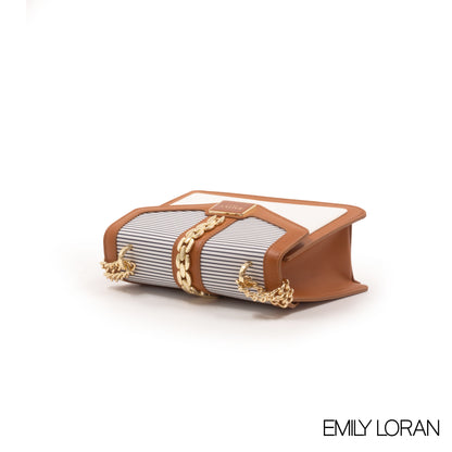 LEATHER CROSSBODY BAG WITH STRIPED NAVY DETAILS- SMALL