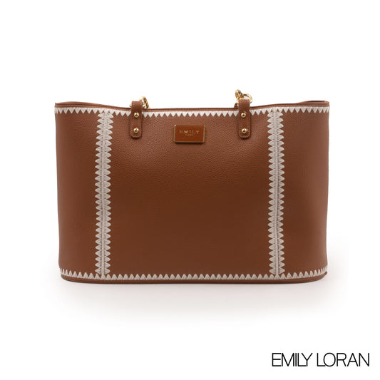 BROWN LEATHER TOTE WITH SPECIAL DESIGN -LARGE