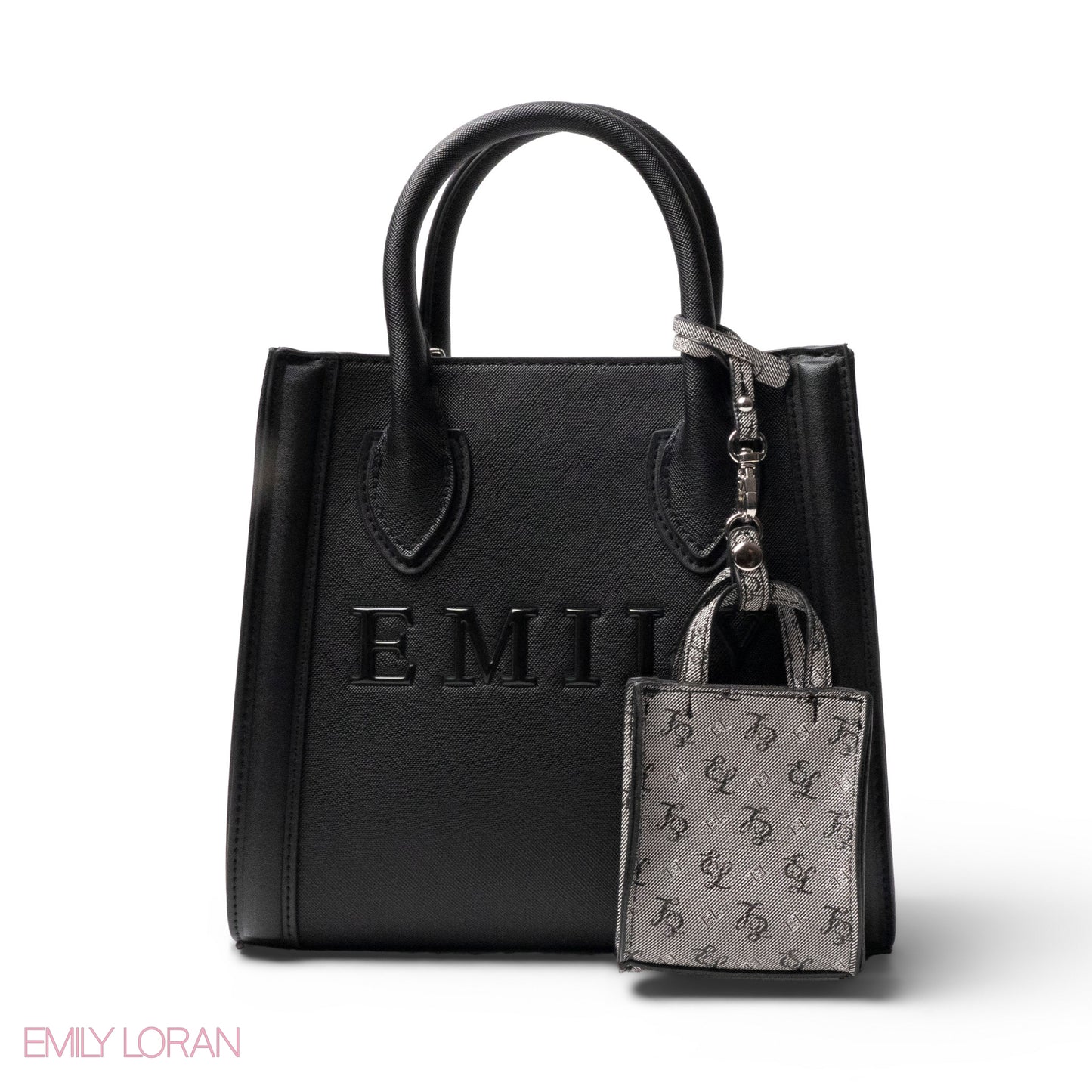 EMILY LOGO EMBOSSED LEATHER HANDBAG WITH MINI WALLET- SMALL