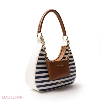 MODREN WHITE LEATHER HANDBAGWITH METAL CHAIN - MED