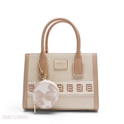 BEIGE EMILY LOGO BAND TOTE BAG WITH LOGO STRAP - MED