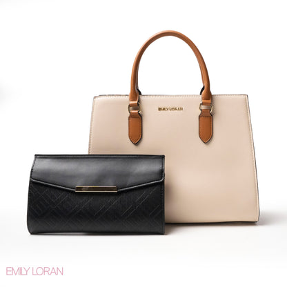 MIXED-COLOR LEATHER HANDBAG WITH WALLET - LARGE