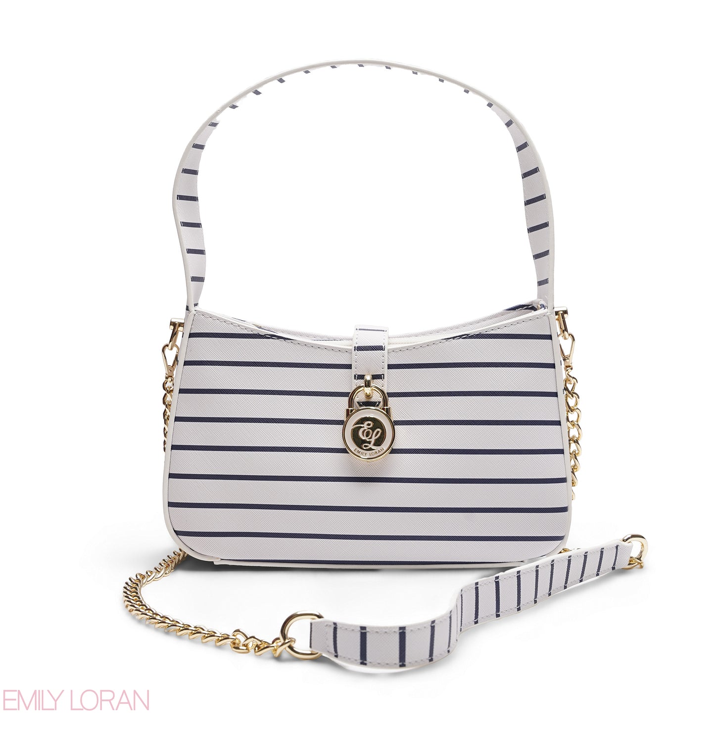 NAVY & WHITE STRIPED BAGUETTE BAG