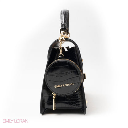 MIXED-COLOR LEATHER HANDBAG WITH FLAP - MED