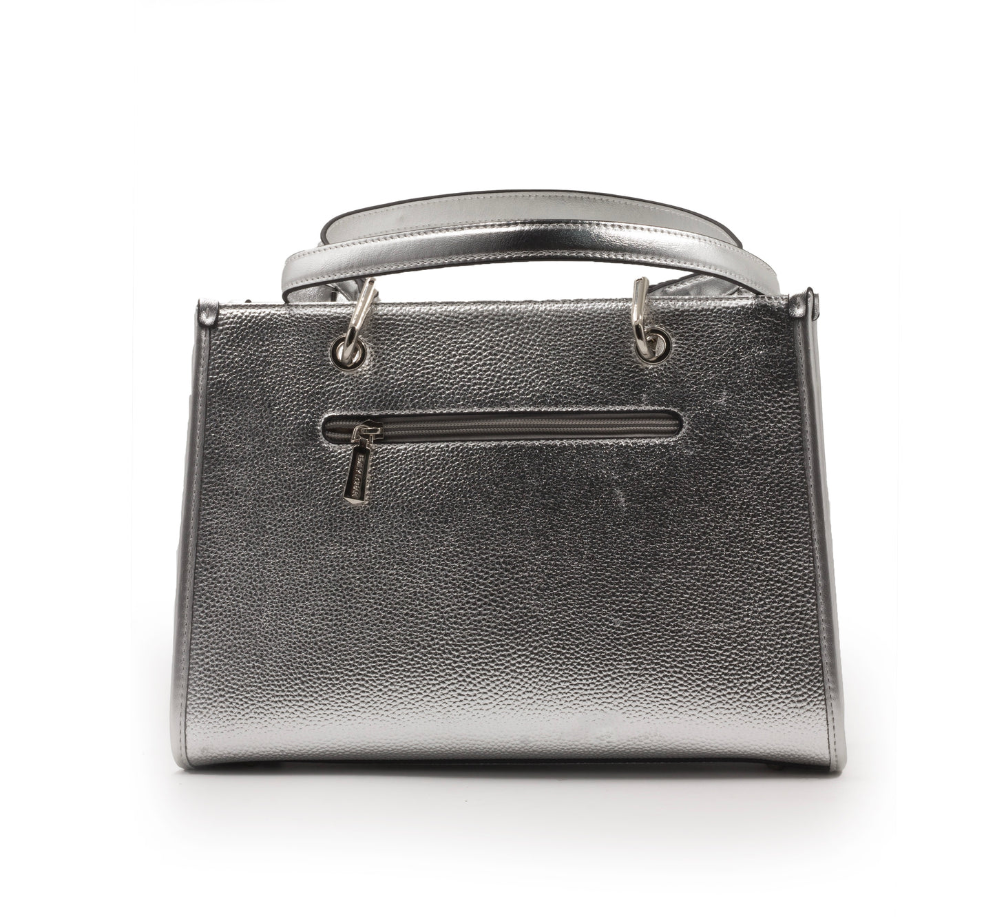 SILVER SHINY LEATHER HANDBAG WITH METAL CHAIN-LARGE