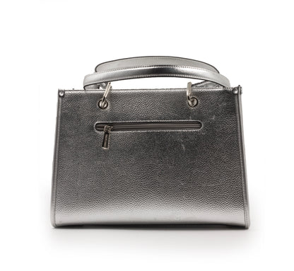 SILVER SHINY LEATHER HANDBAG WITH METAL CHAIN-LARGE