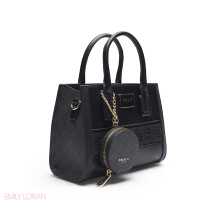 BLACK EMILY LOGO BAND TOTE BAG WITH LOGO STRAP - MED