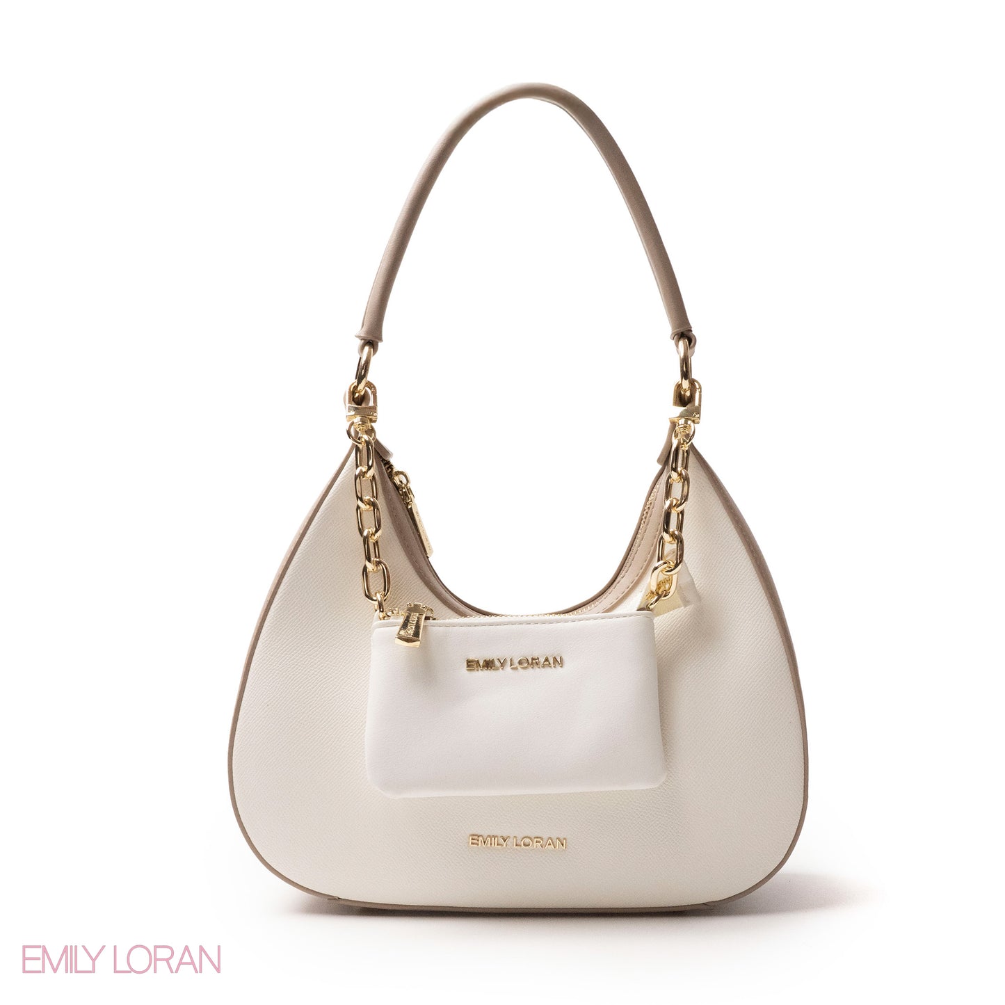 MODREN WHITE LEATHER HANDBAGWITH METAL CHAIN - MED