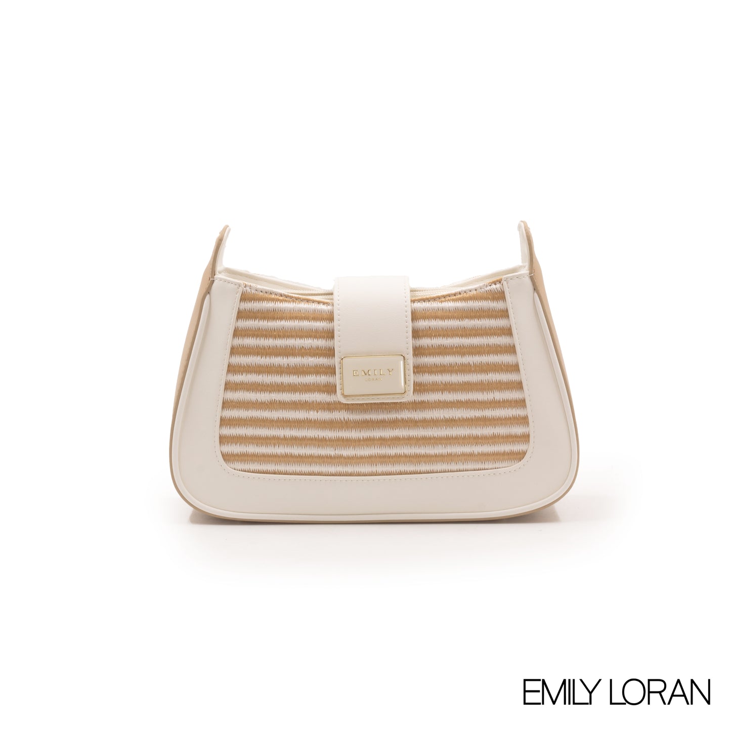 STRIPED STRAW EMILY LORAN HANDBAG WITH LEATHER WHITE TRIM COLOR-SMALL