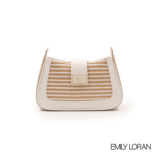 STRIPED STRAW EMILY LORAN HANDBAG WITH LEATHER WHITE TRIM COLOR-SMALL
