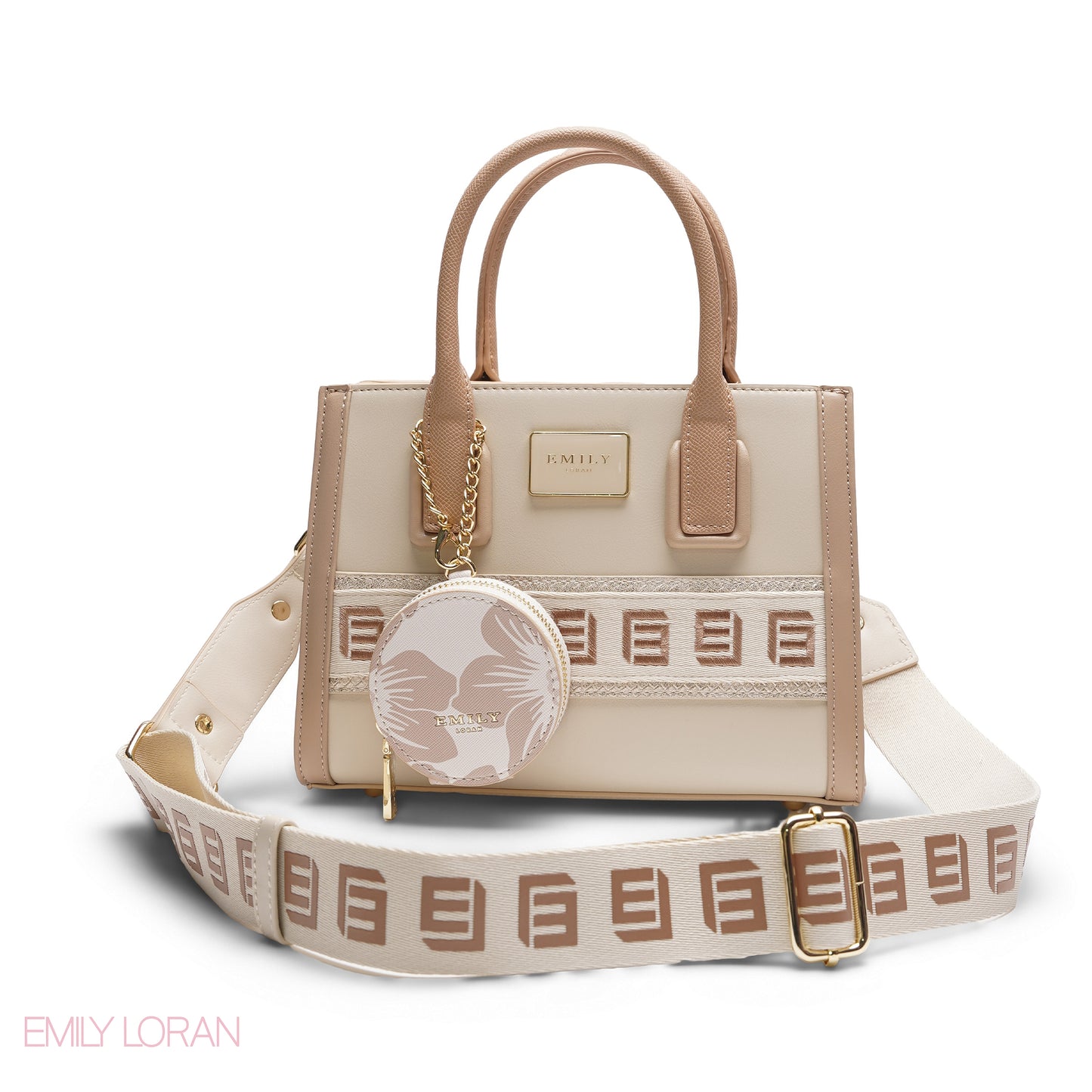 BEIGE EMILY LOGO BAND TOTE BAG WITH LOGO STRAP - MED