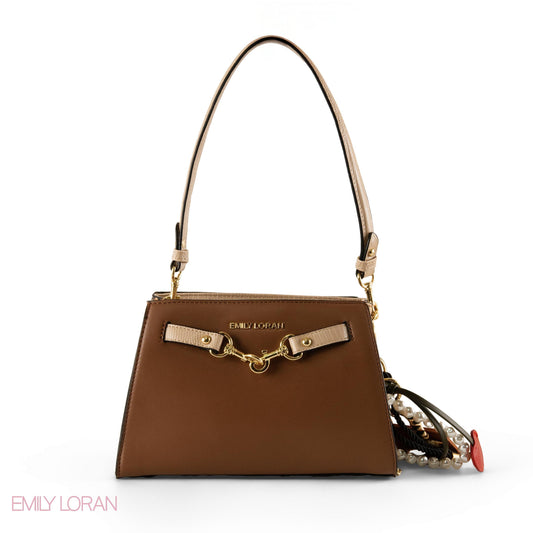 BROWN LEATHER SHOULDER BAG WITH ACCESSORIES- SMALL
