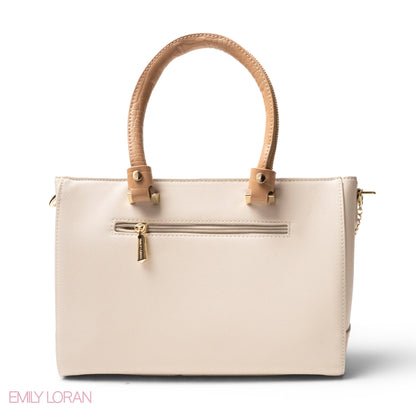 BEIGE LEATHER SMOOTH HANDBAG WITH CROC DETAILS -LARGE