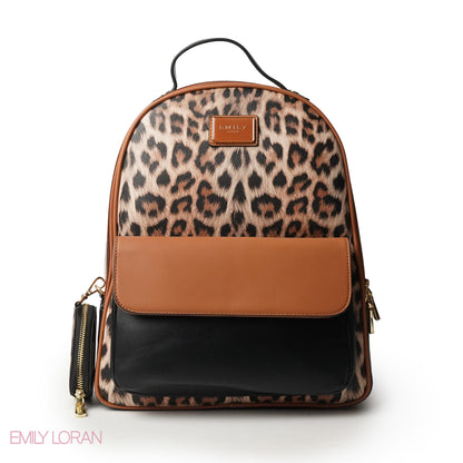 CAMEL LEATHER BACKPACK WITH MINI TIGER WALLET
