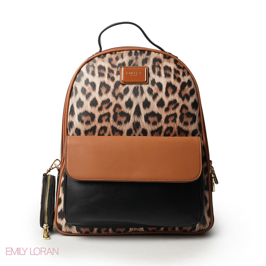 CAMEL LEATHER BACKPACK WITH MINI TIGER WALLET