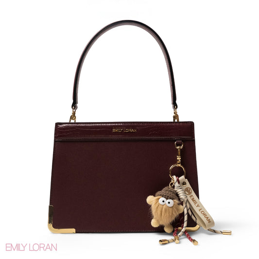 MATTE SMOOTH LEATHER HANDBAG WITH ACCESSORIES -MED