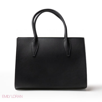 BLACK SMOOTH LEATHER HANDBAG WITH ACCESSORIES - LARGE