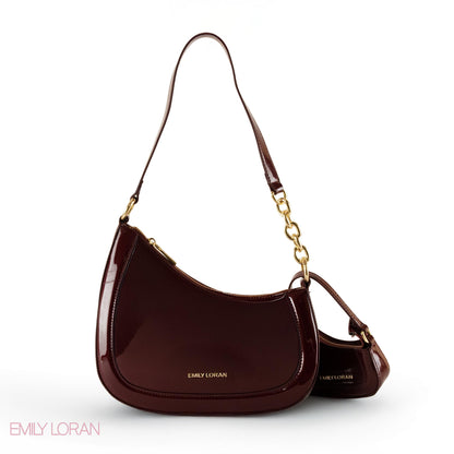 MODERN GLOSSY LEATHER SHOULDER BAG WITH MINI WALLET - SMALL