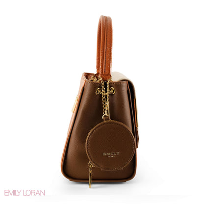 SMOOTH LEATHER HANDBAG WITH DETAIL SNAKE CAMEL METALLIC- MED