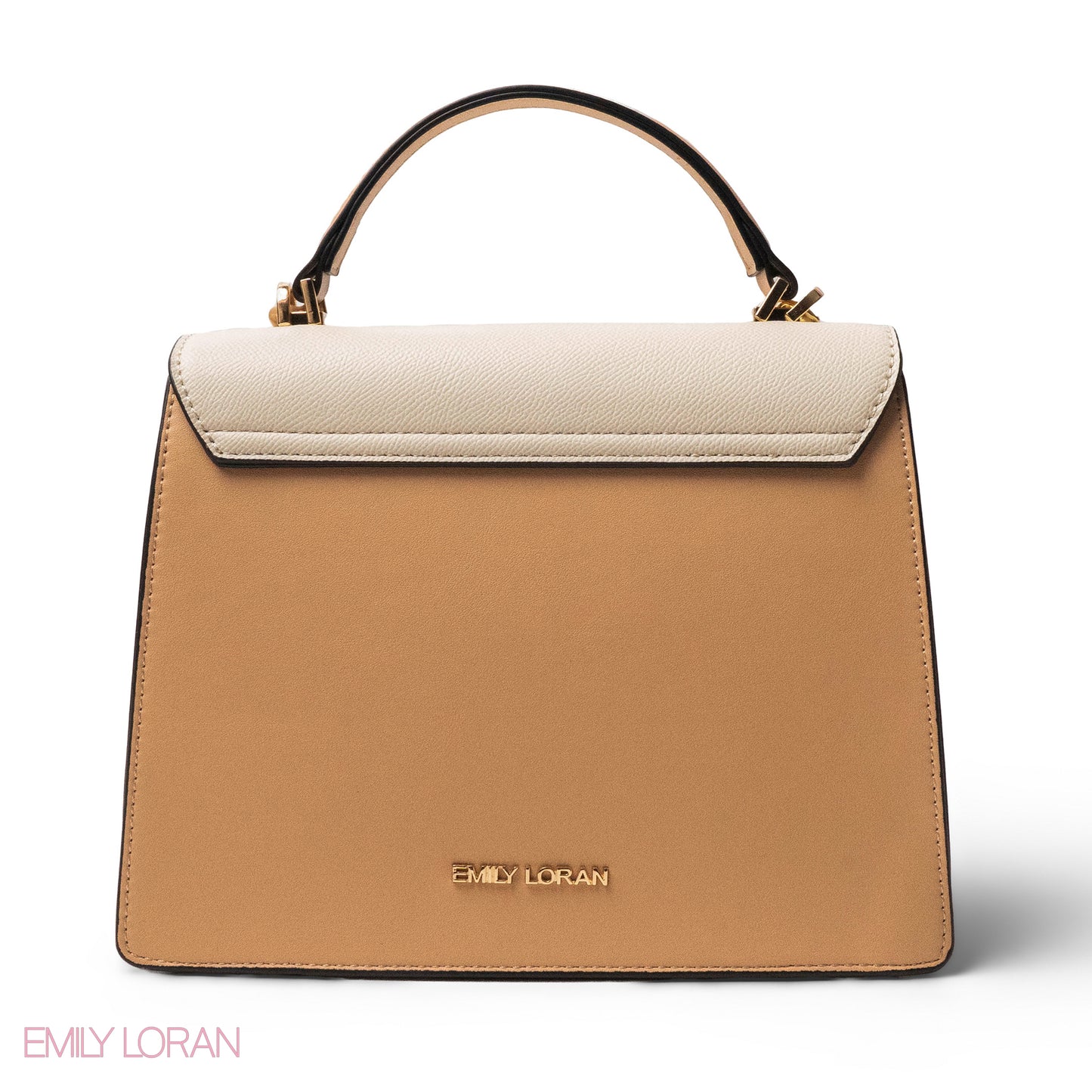 BEIGE LEATHER HANDBAG WITH METAL CHAIN ACCENTS-MED