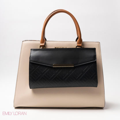 MIXED-COLOR LEATHER HANDBAG WITH WALLET - LARGE