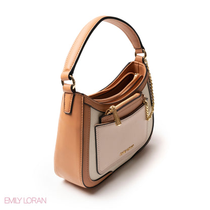 LIGHT COLORS LEATHER HANDBAG WITH METAL CHAIN -SMALL