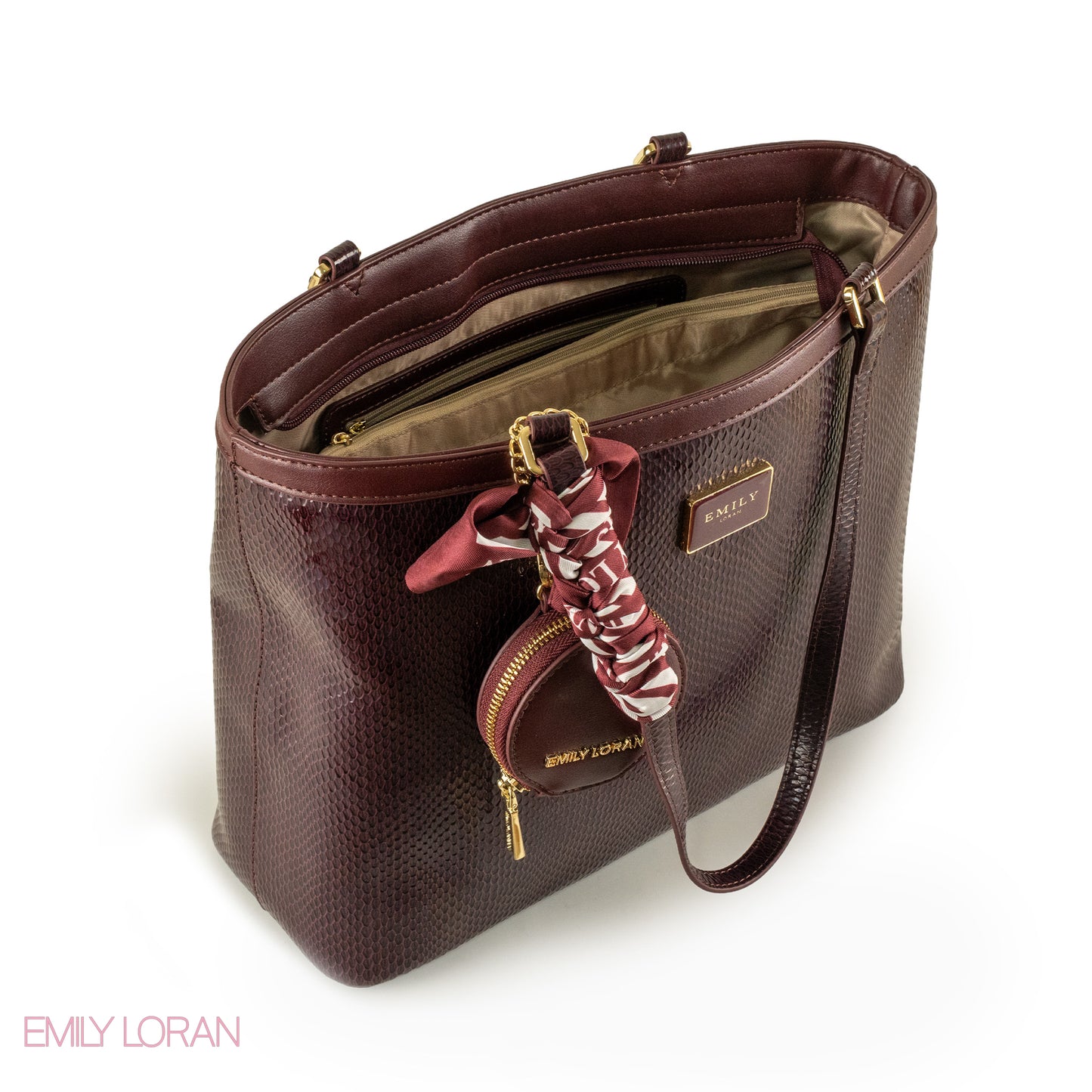 GLOSSY SNAKE LEATHER SHOULDER BAG WITH SCARF - LARGE