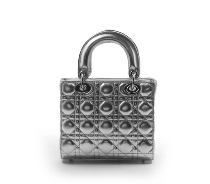 SHINY SILVER METALLIC LEATHER HANDBAG -SMALL