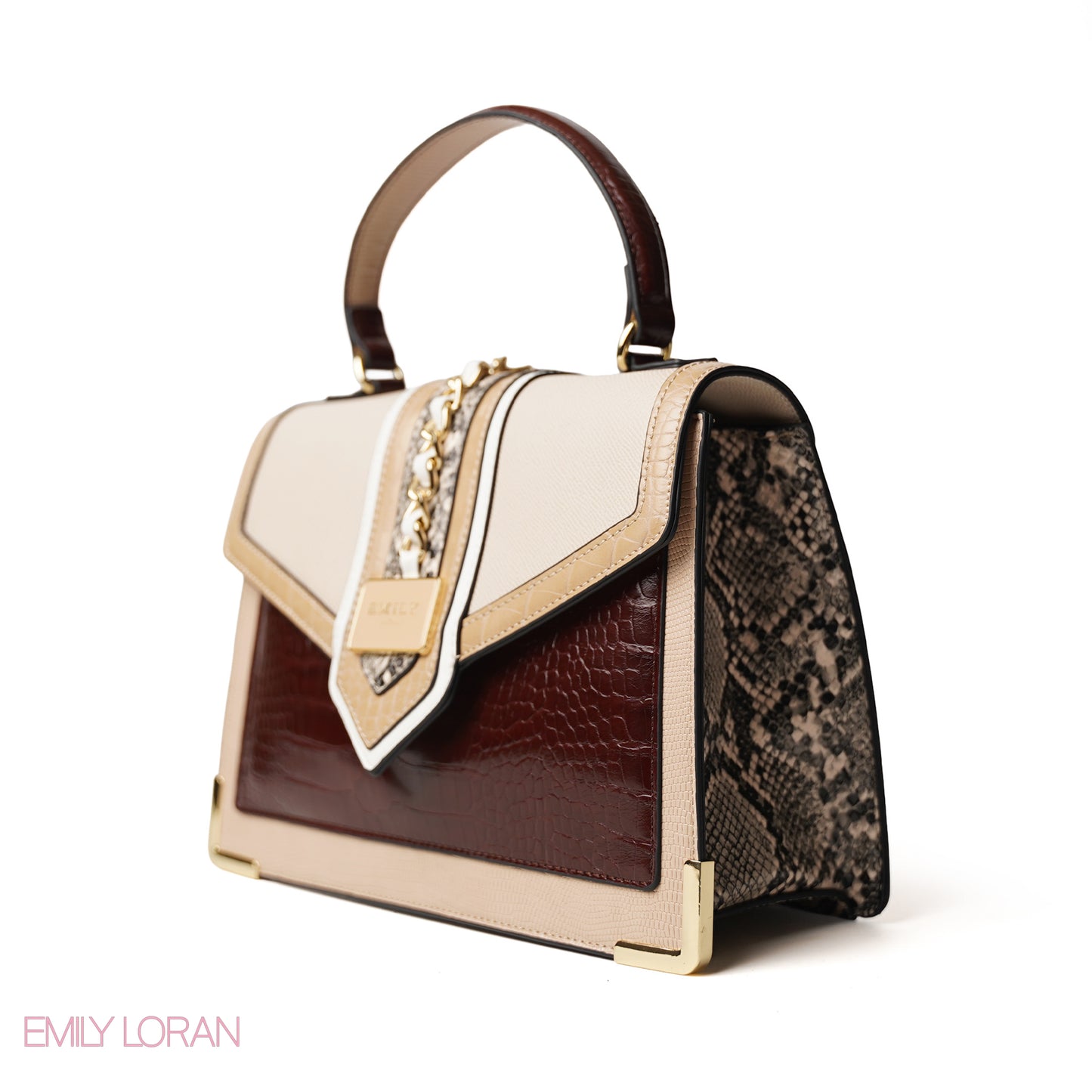 SNAKE PRINT LEATHER HANDBAG WITH FLAP - MED