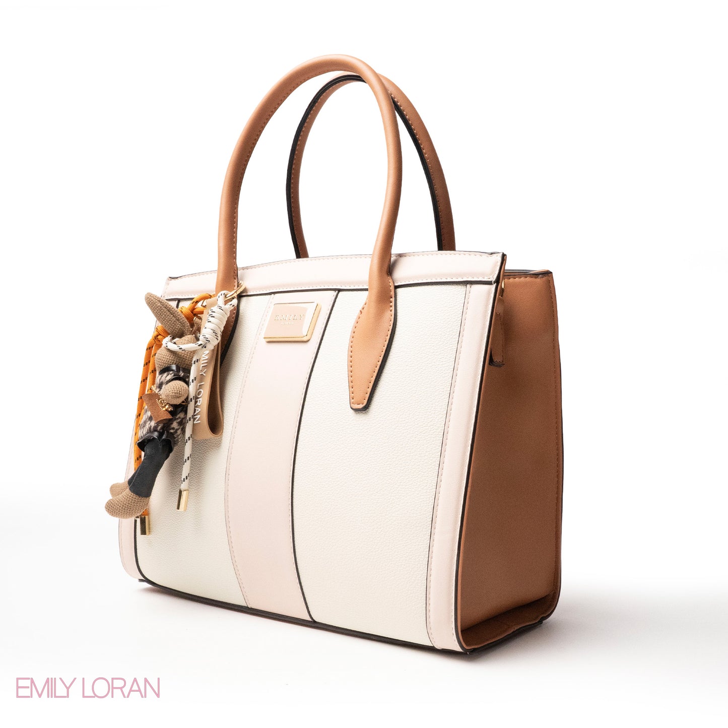 LIGHT COLORS SMOOTH LEATHER HANDBAG WITH ACCESSORIES - LARGE