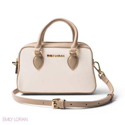 LEATHER HANDBAG WITH MINI WALLET WHITE -SMALL