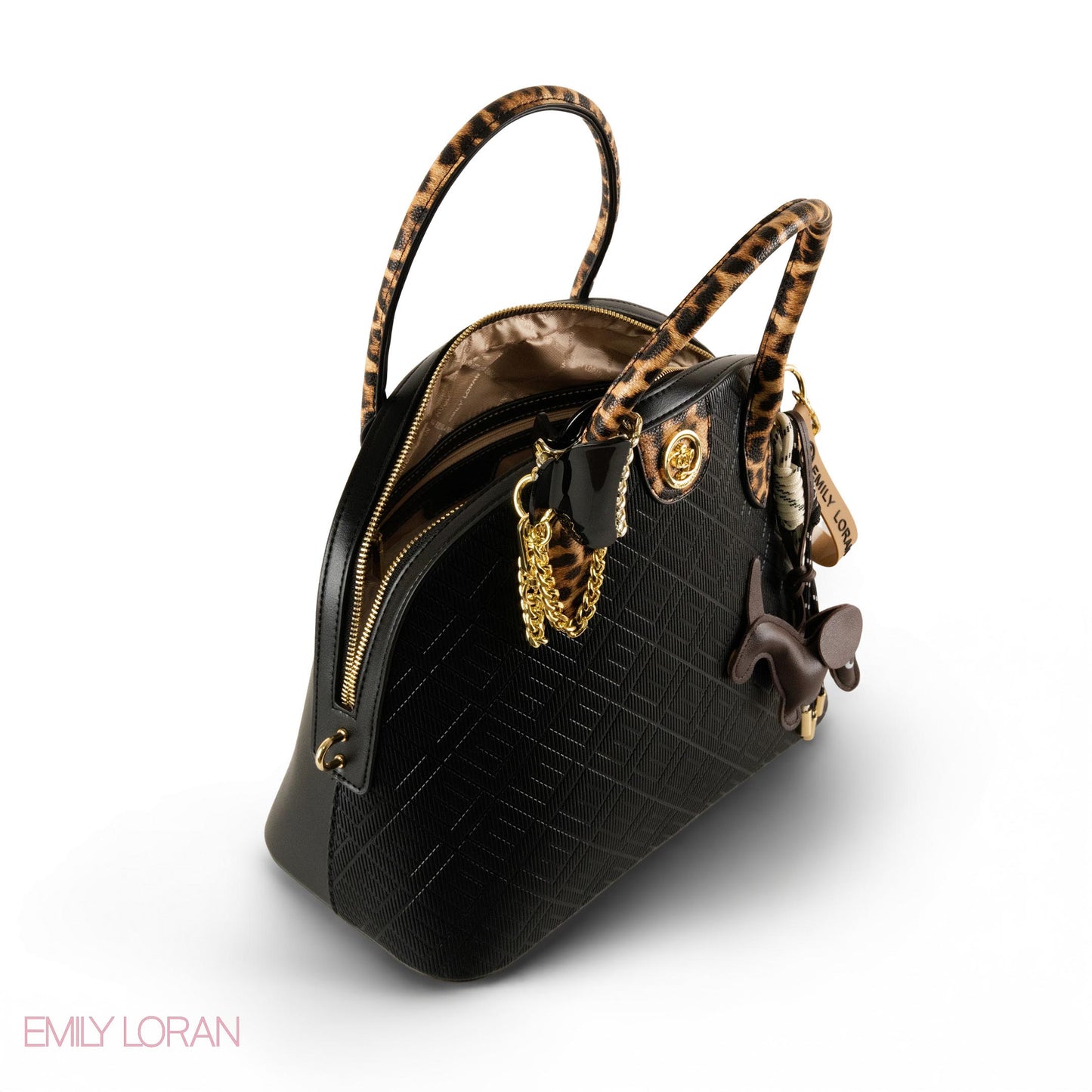 EMILY LORAN EMBOSSED LEATHER HANDBAG WITH ACCESSORIES-LARGE